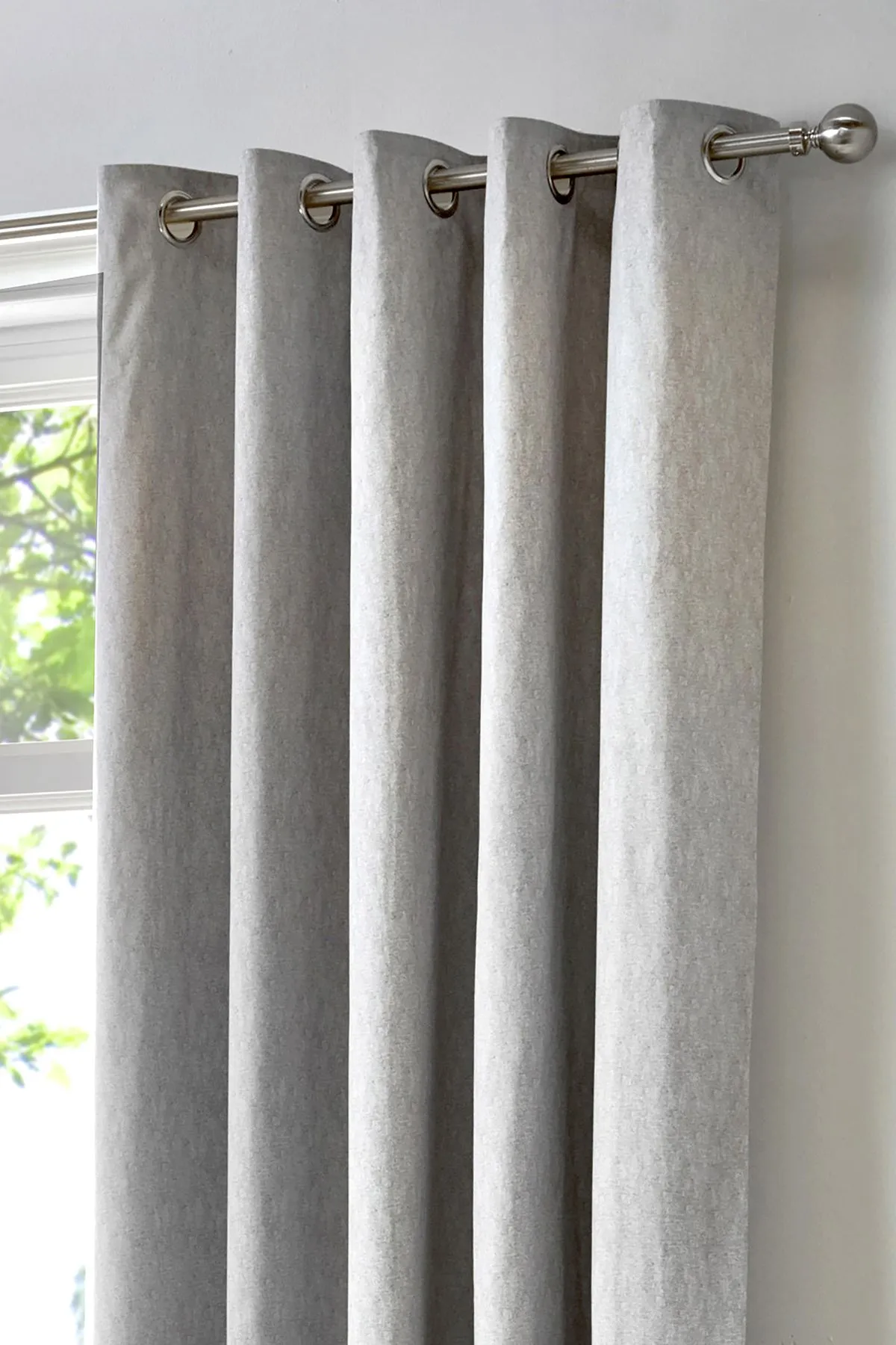 Fusion 'Cannes' 100% Cotton Black Out Plain Dyed Eyelet Curtains in Silver 2