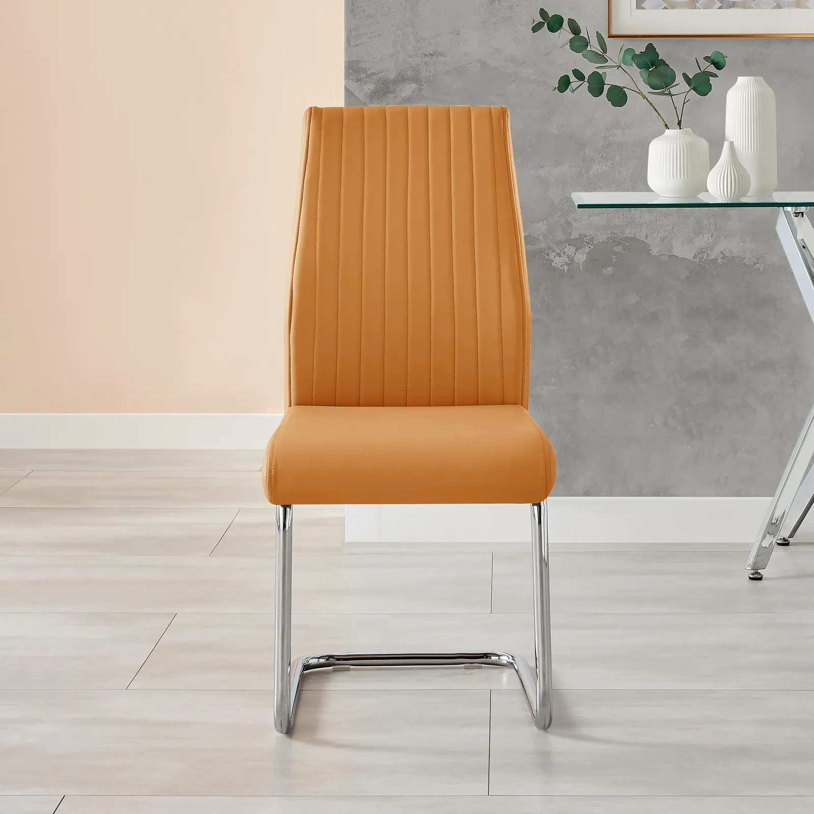FurnitureboxUK 2x Lorenzo Faux Leather Chrome Dining Chairs in Mustard 5