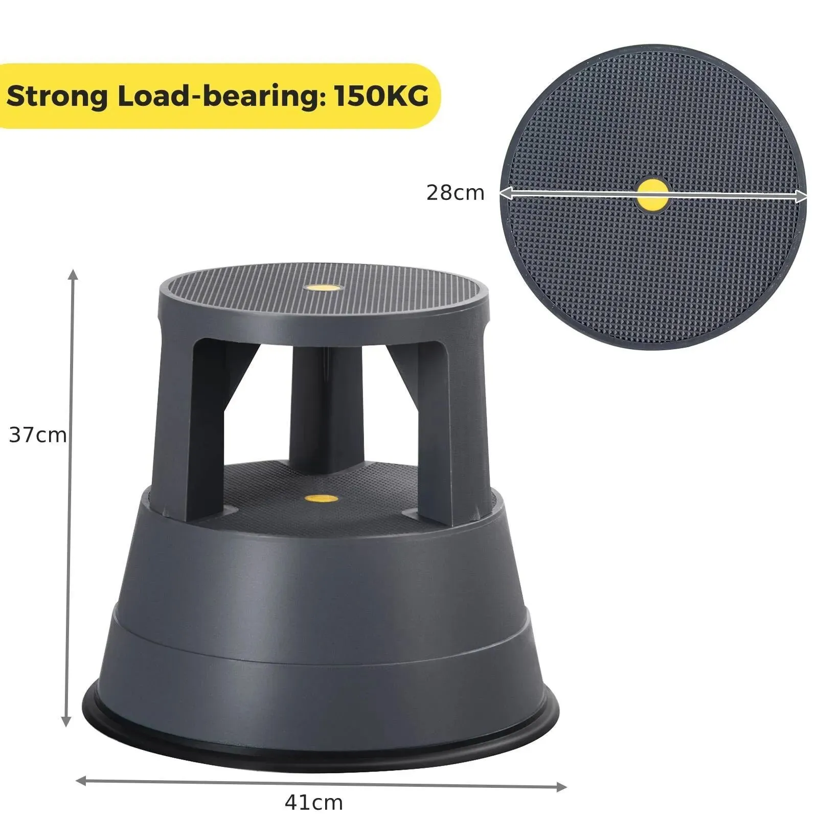 Costway Step Stool Roller Stool with Casters & Non-slip Rubber Band 150kg Large Capacity in Black 2