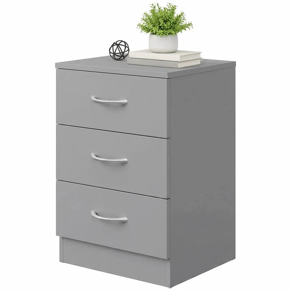 HOMCOM Modern 3 Drawers Side Table, Bedside Table with Non Slip feet, Grey