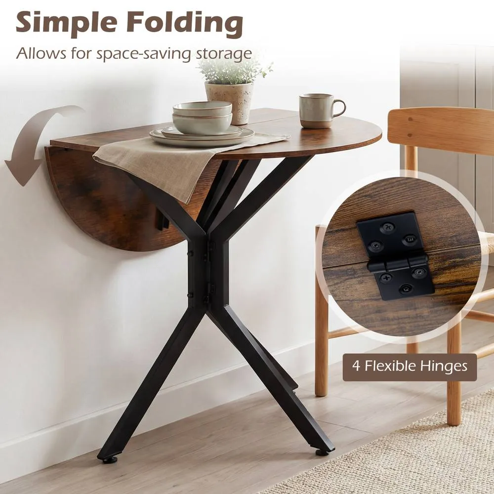 Costway 80 CM Round Dining Drop Leaf Expandable Kitchen Table for Living Room in Brown 3