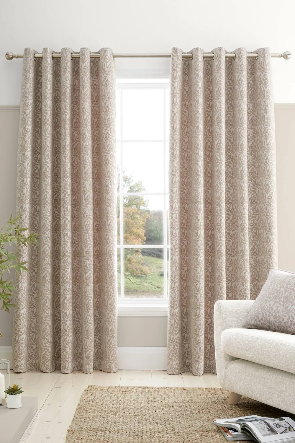 Bianca 'Chenille Leaves' Lined Eyelet Curtains in Natural 1