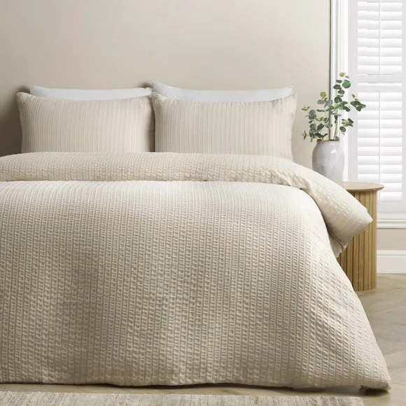 Catherine Lansfield Stripe Seersucker Duvet Cover & Pillowcase Set