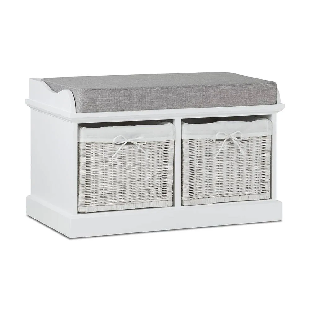 Statement Furniture Tetbury 2 White Wicker Basket & Grey Cushion Hallway Set 4