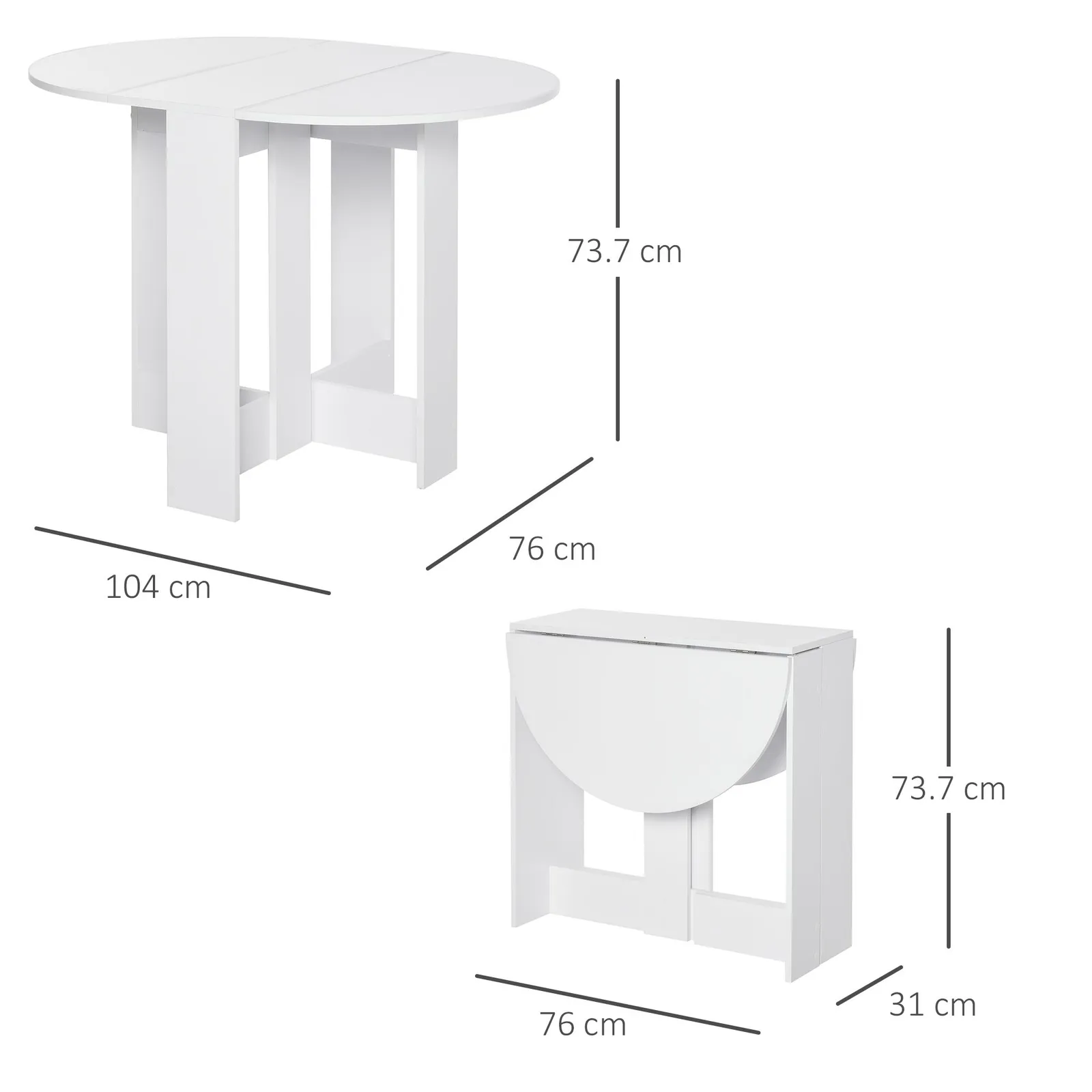 HOMCOM Folding Dining Table Foldable Drop Leaf Dinner Table for Kitchen in White 3