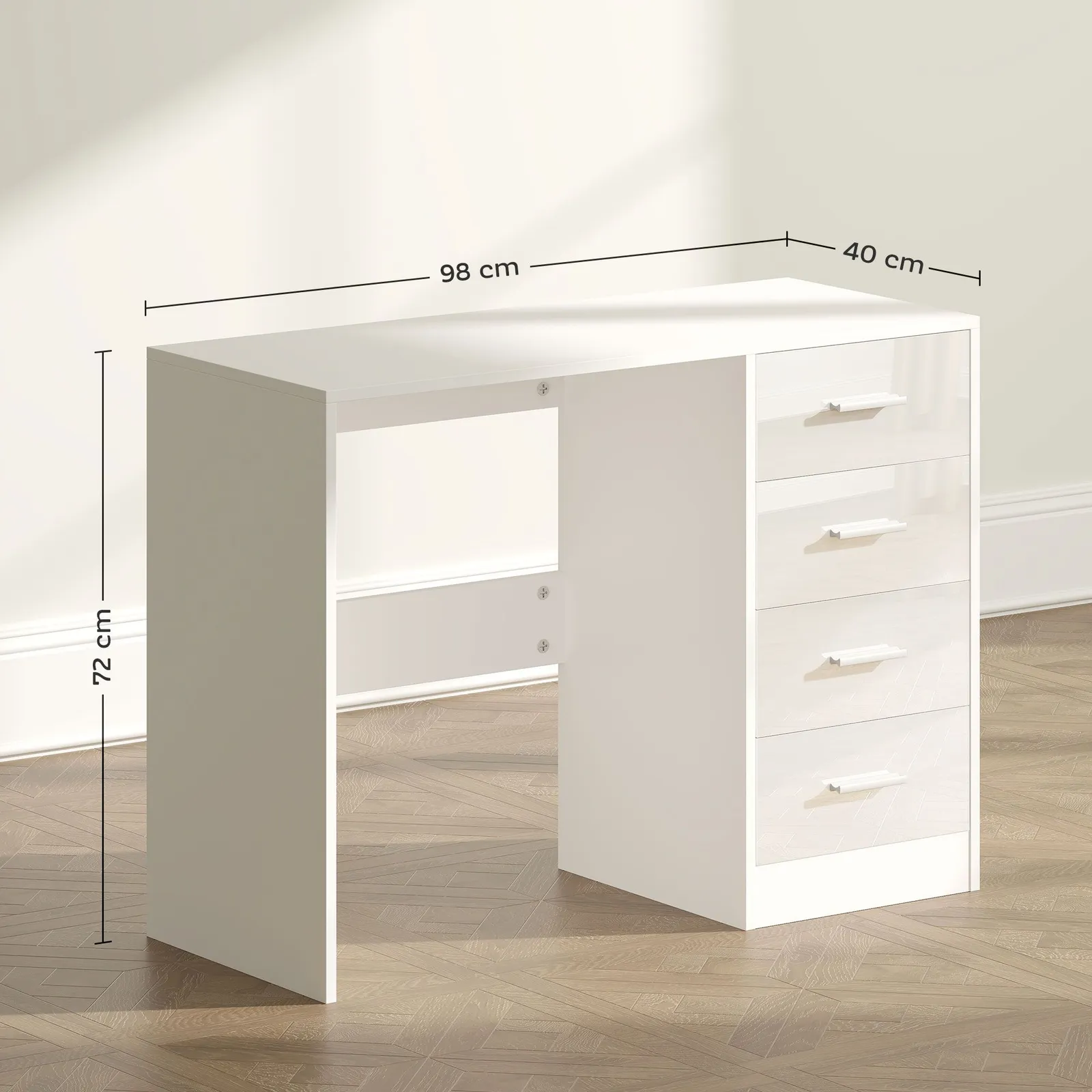 HOMCOM Computer Writing Desk, Study Table with 4 Drawers in White 3