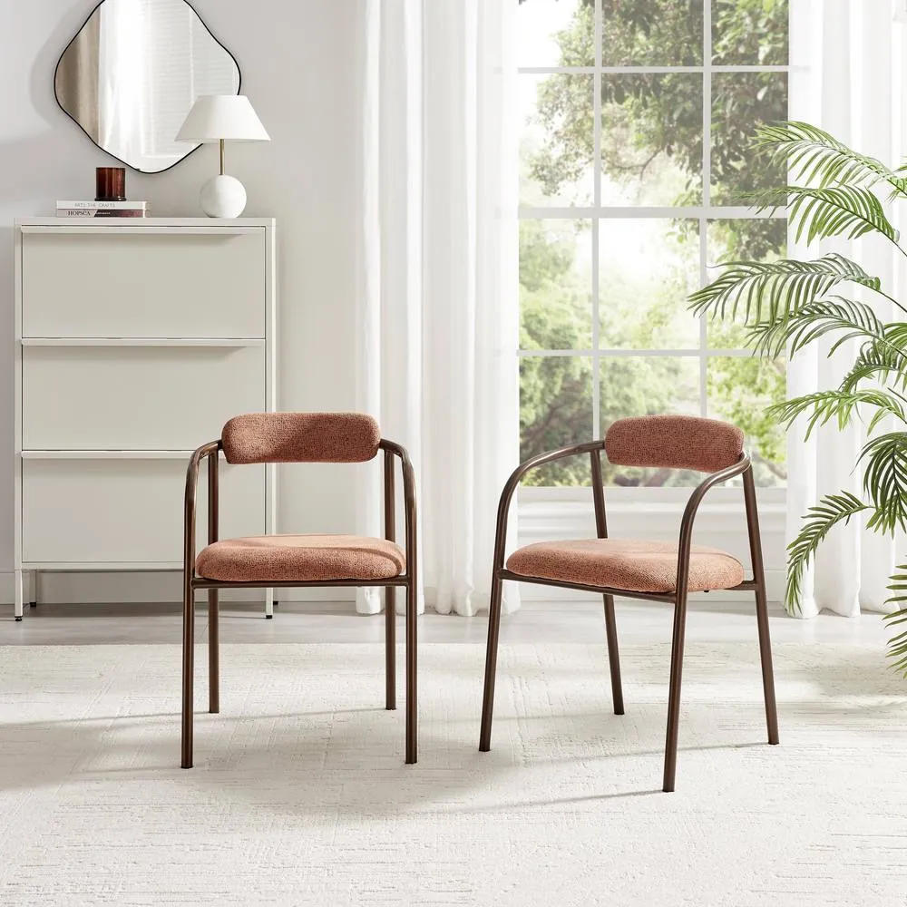 FurnitureboxUK 2x Rhea Terracotta Orange Fabric Dining Chairs Bronze Legs 2