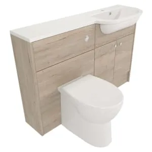 Deccado Benham Pale Oak Slimline Fitted Vanity & Toilet Pan Unit Combination with RH Basin - 1200mm