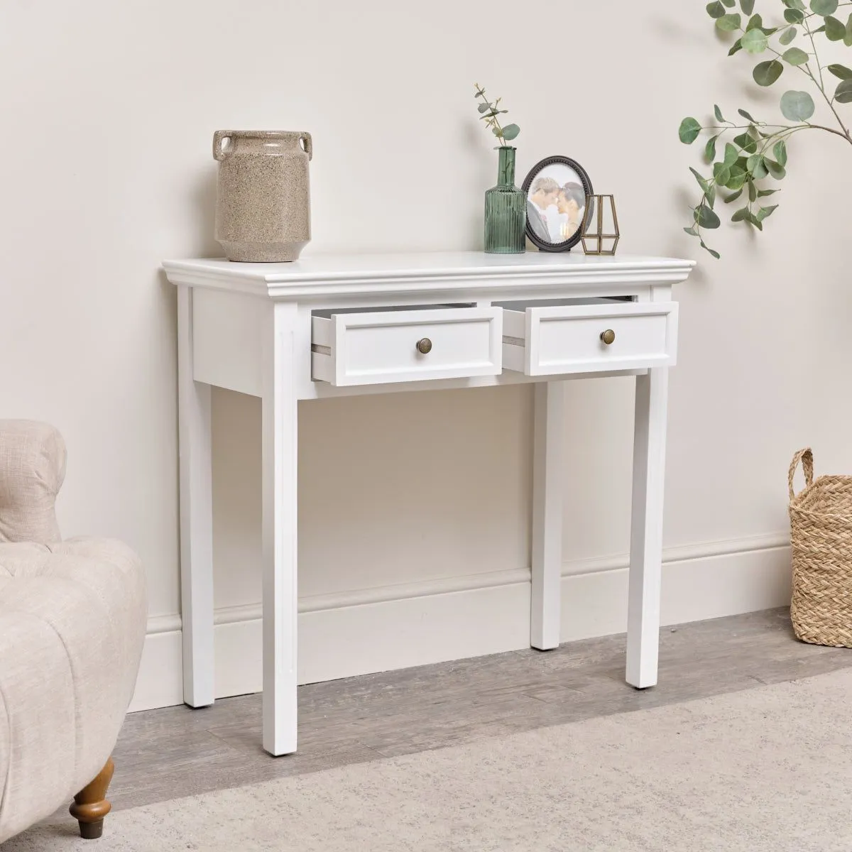 Melody Maison White 2 Drawer Console / Dressing Table - Daventry White Range 2