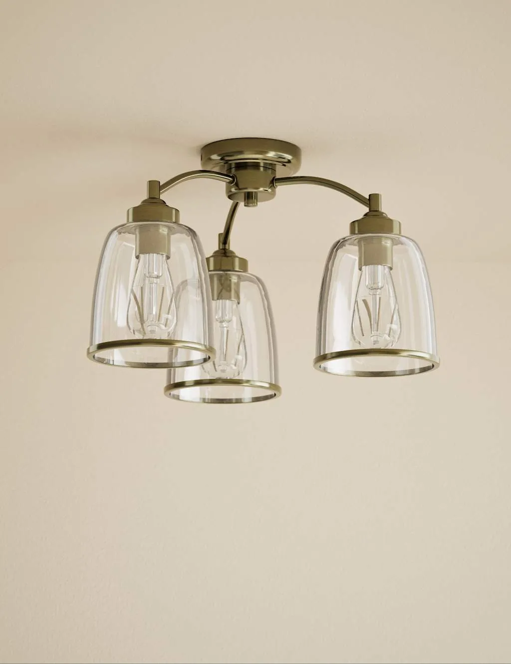 M&S Core Glass & Metal Multi Flush Ceiling Light Antique Brass