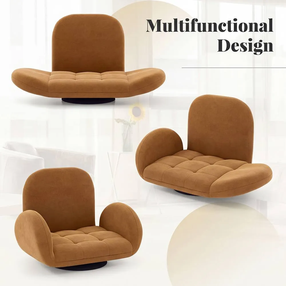 Costway Swivel Floor Chair Folding Gaming Chair Lazy Sofa Lounge Recliner in Brown 3