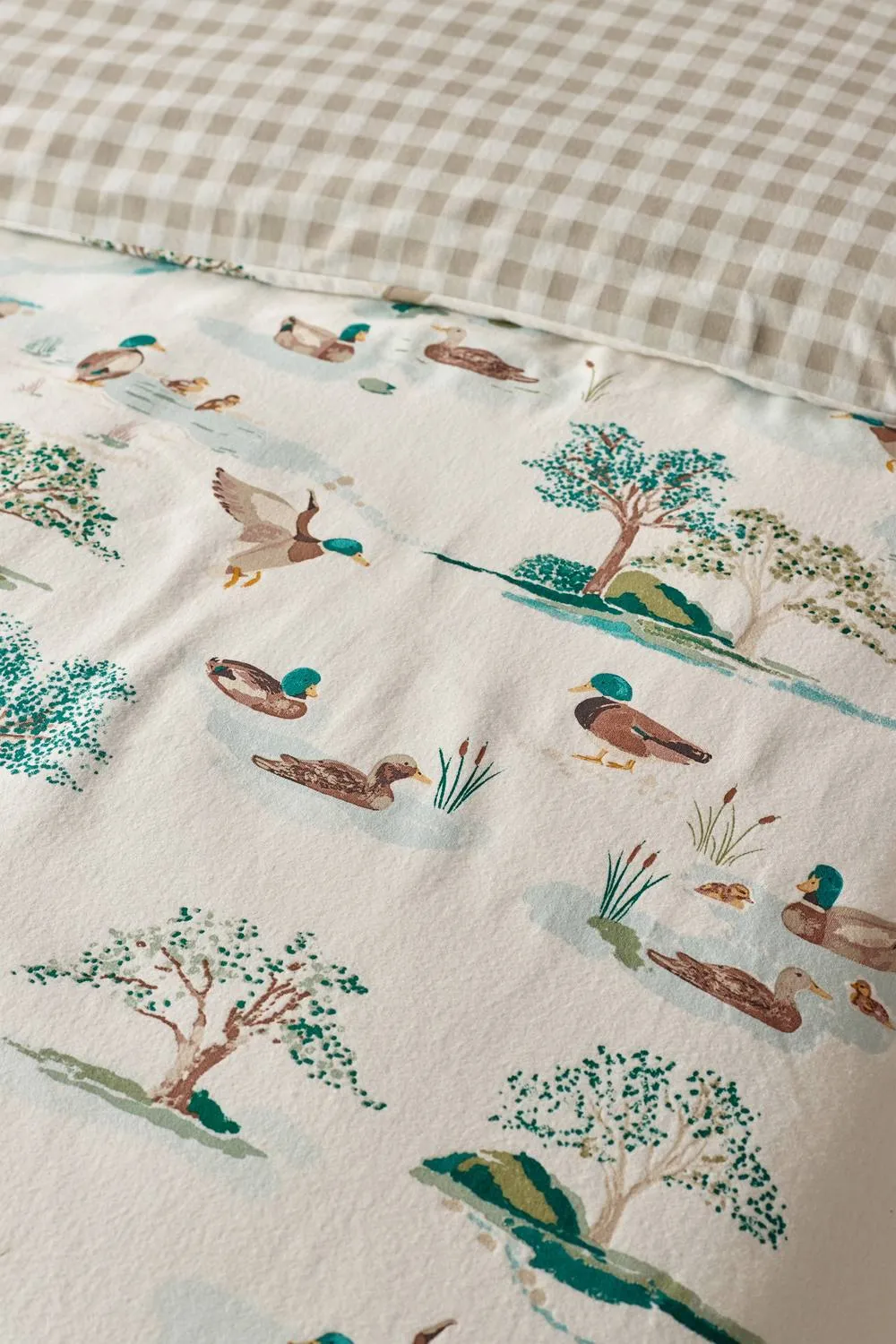 Catherine Lansfield Brushed Mallards Cotton Reversible Duvet Cover Set in Cream 4