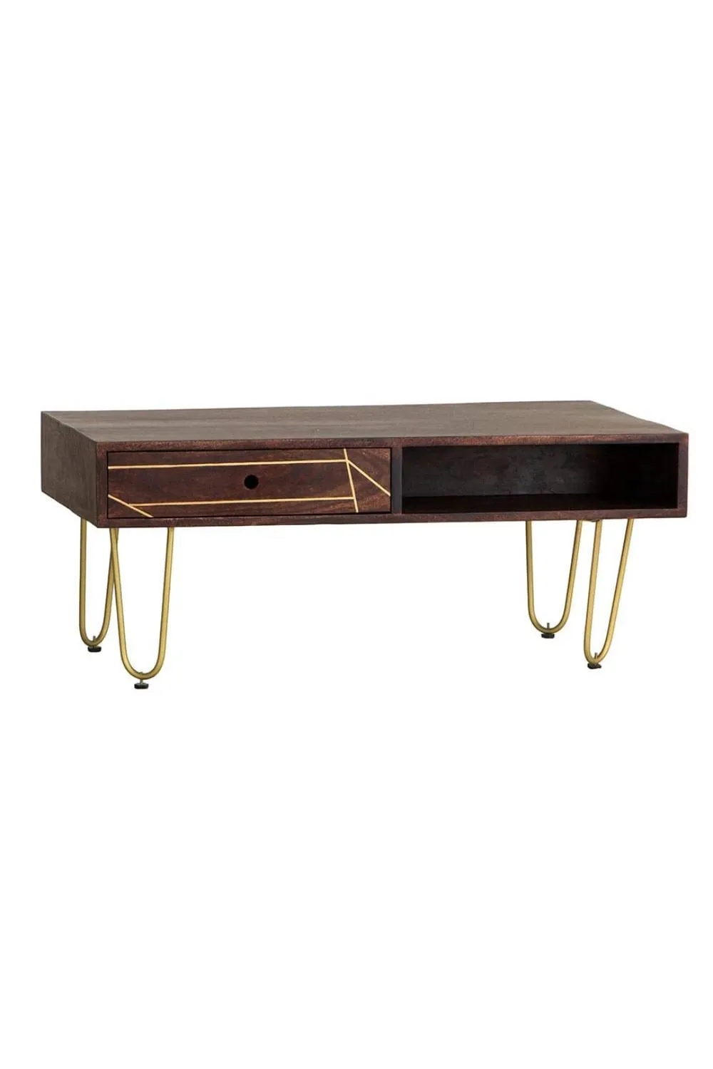 IH Design Silchester Dark Mango Coffee Table with Drawer & Gold Inlay in Brown 2