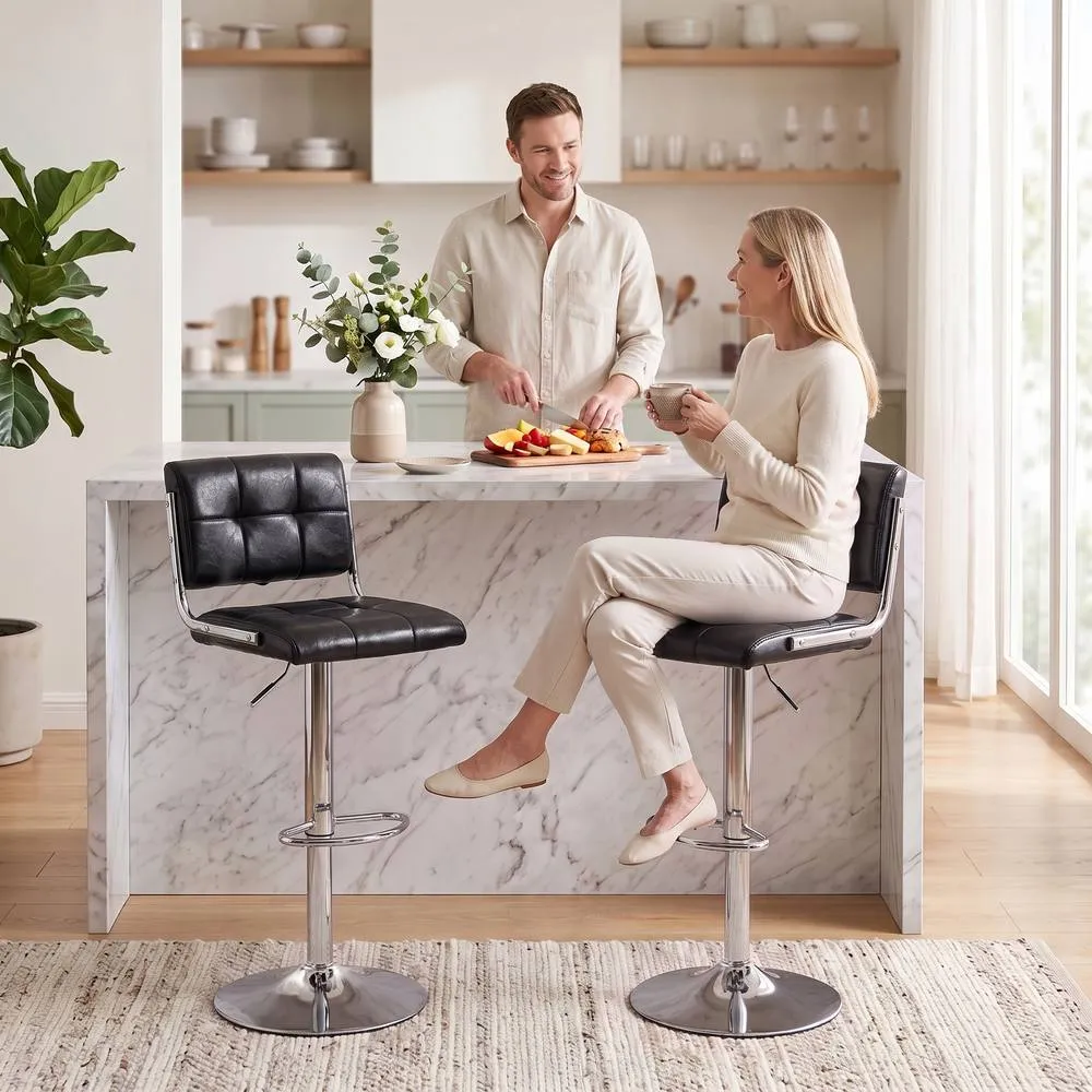 HOMCOM Adjustable Bar Stools Set of 2 with Backrest in Black 2