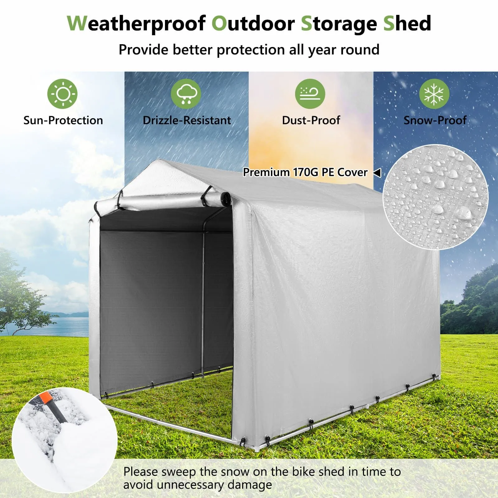Costway Outdoor Storage Shed 160 x 218 x 164 cm Portable Garage Shelter Bikes in Silver 6