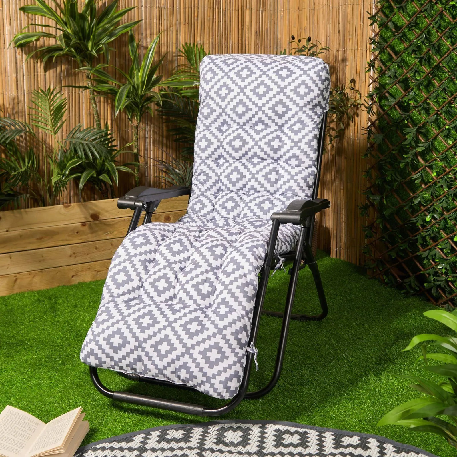 OHS Gravity Chair Seat Cushion Filled Outdoor Garden Water Resistant in Light Grey