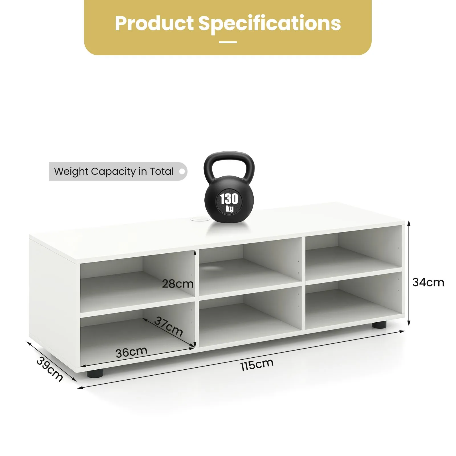 Costway TV Stand for TVs up to 55 Inches Wooden 6 Storage Compartments TV Cabinet Table in White 2