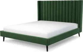Cory Super King Size Bed, Lichen Green Cotton Velvet with Black Stain Oak Legs