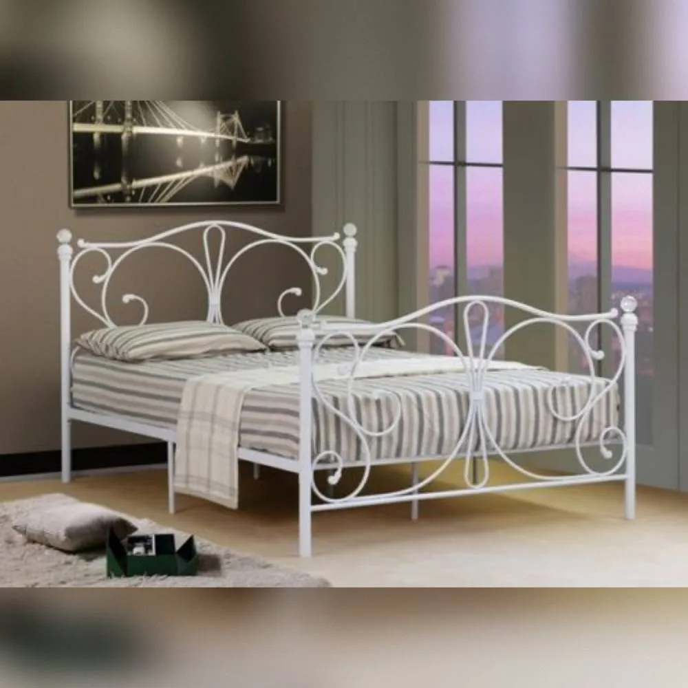 Comfy Living Ltd Metal Crystal Finial Bed Frame in White