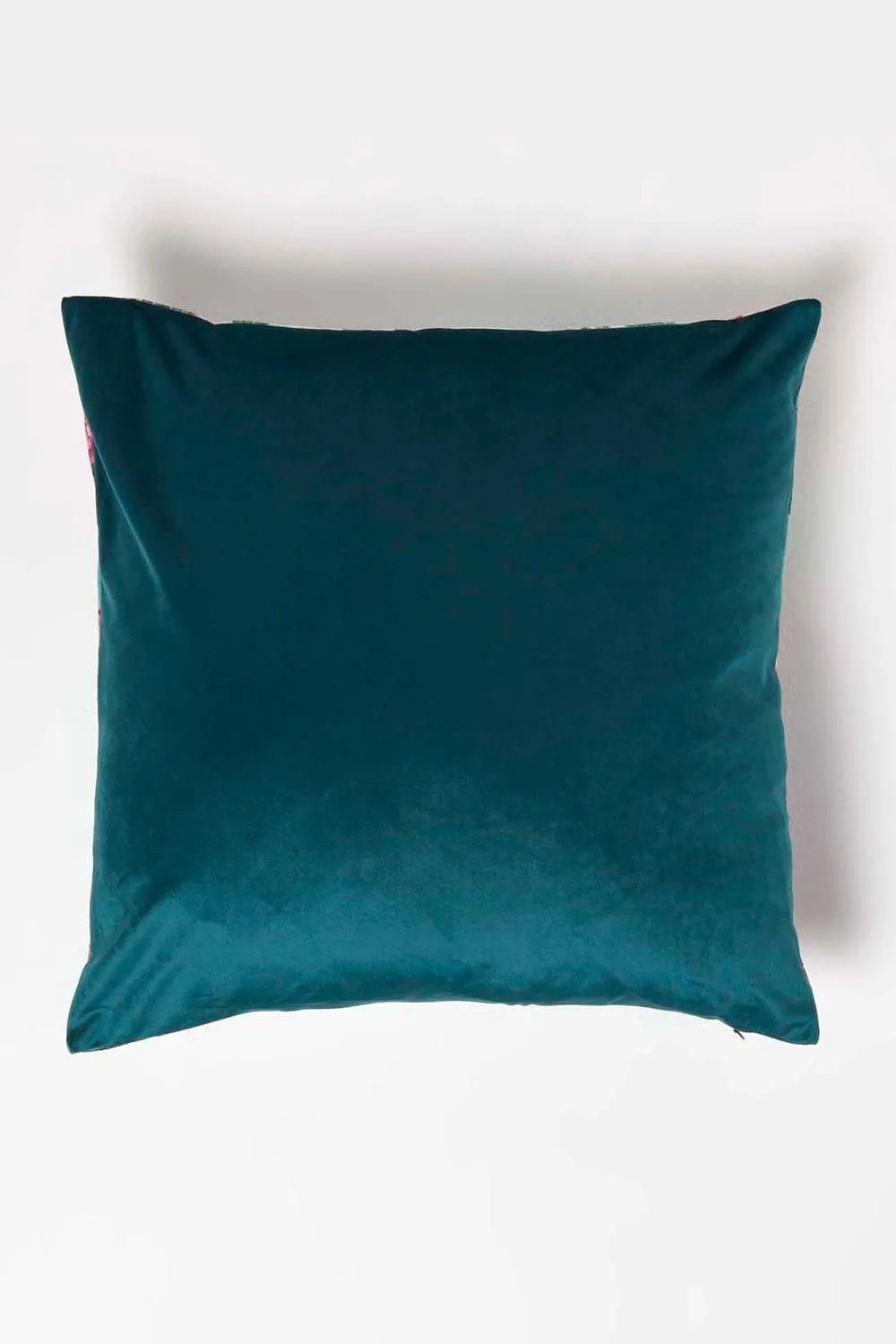 Homescapes Floral Peacock Pink & Green Filled Velvet Cushion 46 x 46 cm 3