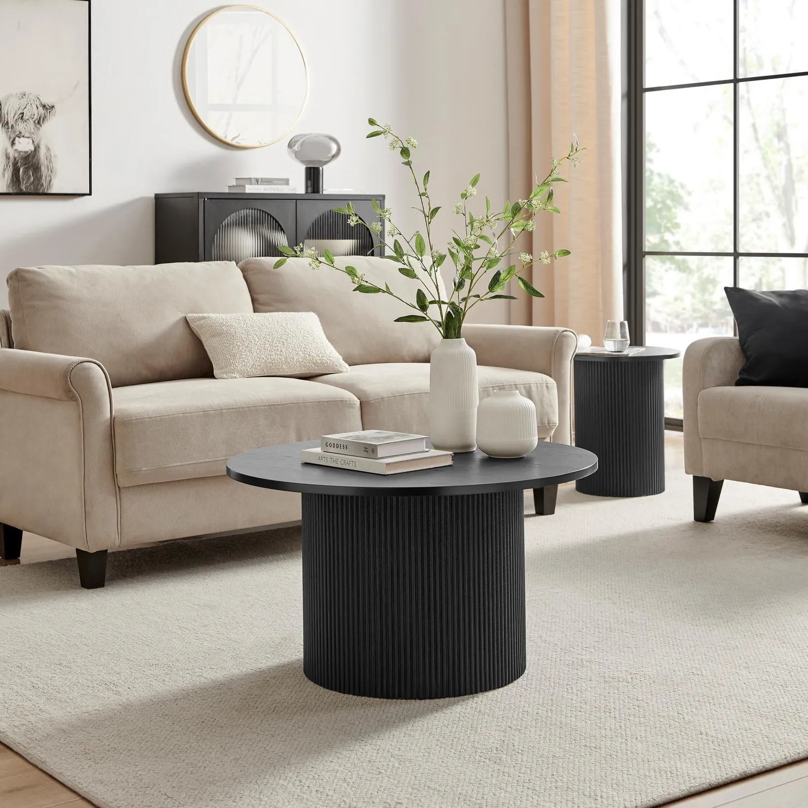 FurnitureboxUK Penrose Round Wooden Pedestal Coffee Table in Black 2