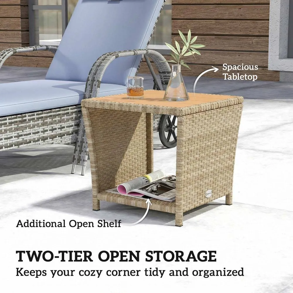 OUTSUNNY Side Table 2-Tier with Storage Shelf/Khaki in Khaki 4