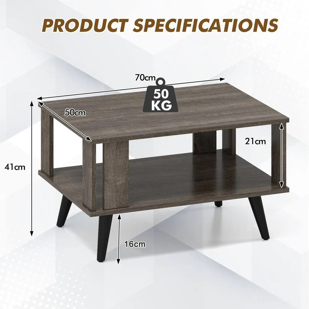 Costway 2-Tier Wooden Center Table Coffee Table w/Open Storage Shelf-Grey in Grey 4
