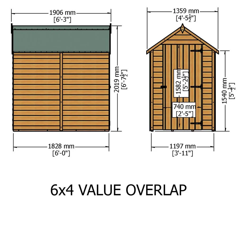 Shires Overlap 6 x 4 Feet Pressure Treated Value Range Shed Single Door in Grey 4