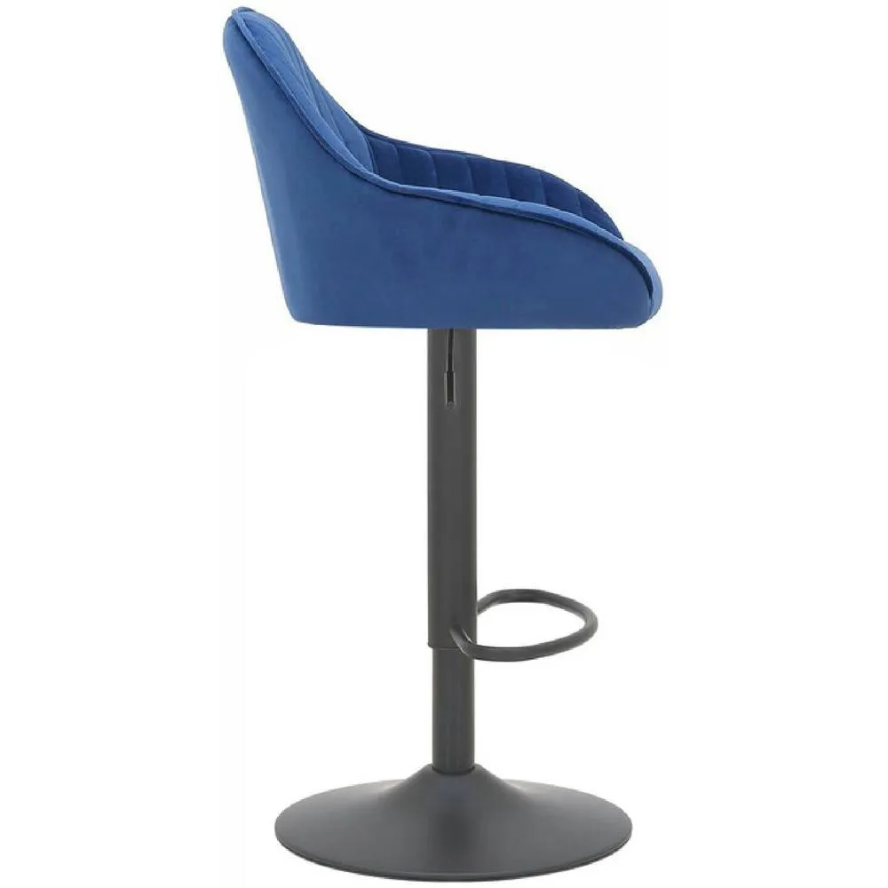 netfurniture Vulune Matt Black Bar Stool Velvet Seat in Blue 2