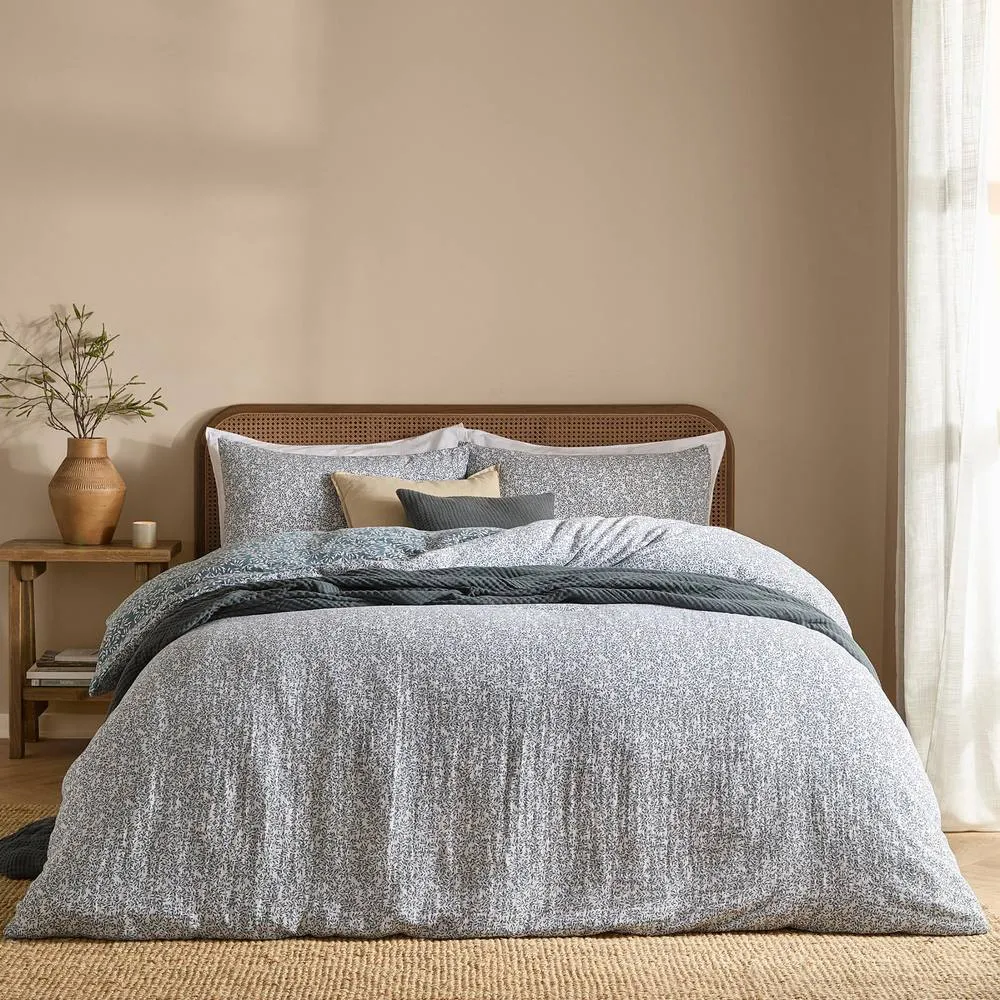 Yard Perrie Leaf Muslin 100% Cotton Duvet Cover Set in Blue 3