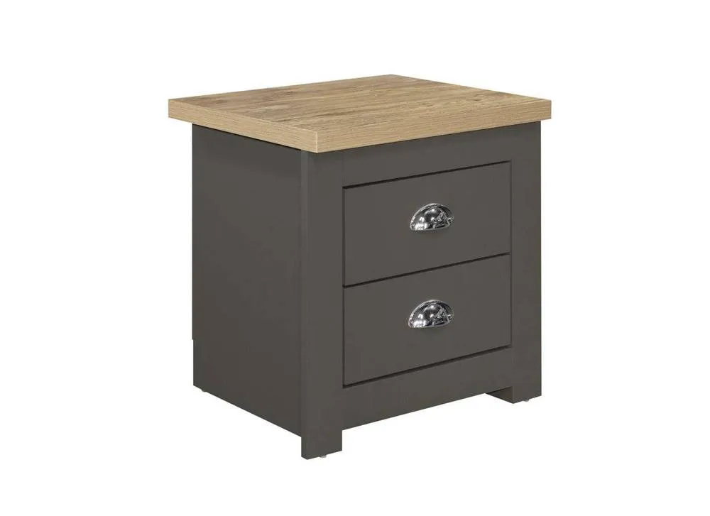 Birlea Pair of Bedside Cabinet Highgate 2 Drawer Chest Farmhouse Style Grey in Dark Grey 6