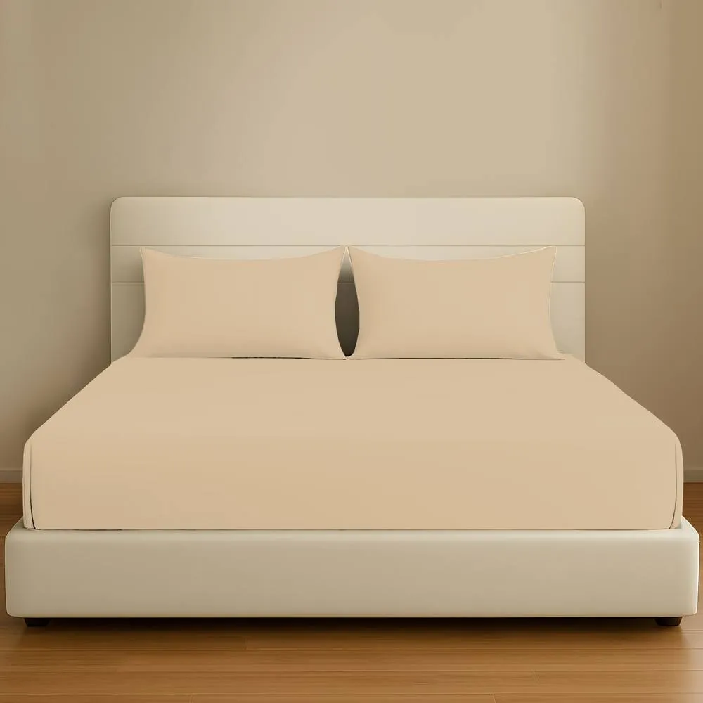 Pamposh 35cm Extra Deep Pocket Egyptian Cotton Fitted Sheet in Beige