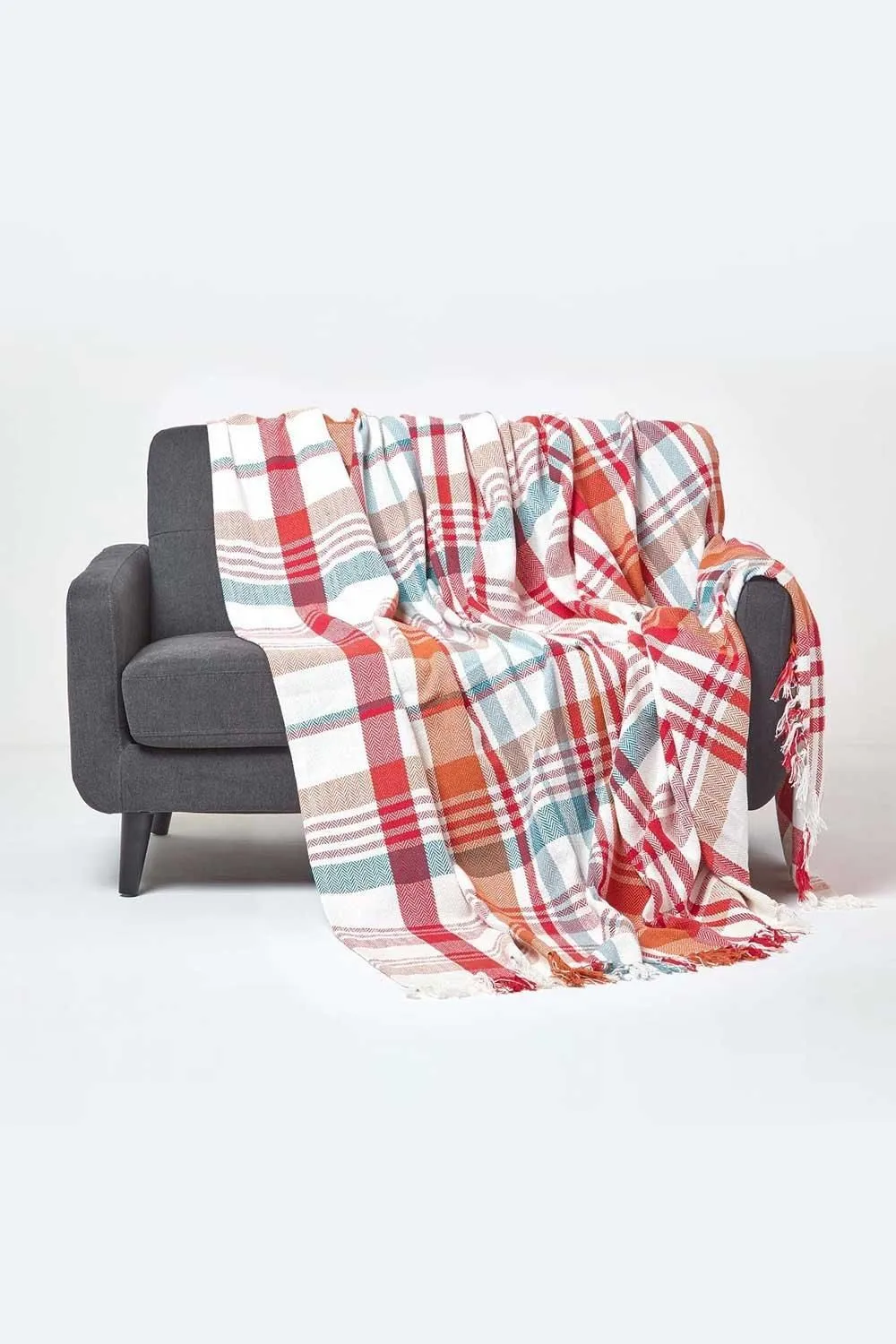 Homescapes Tartan 100% Cotton Falun Throw in Red