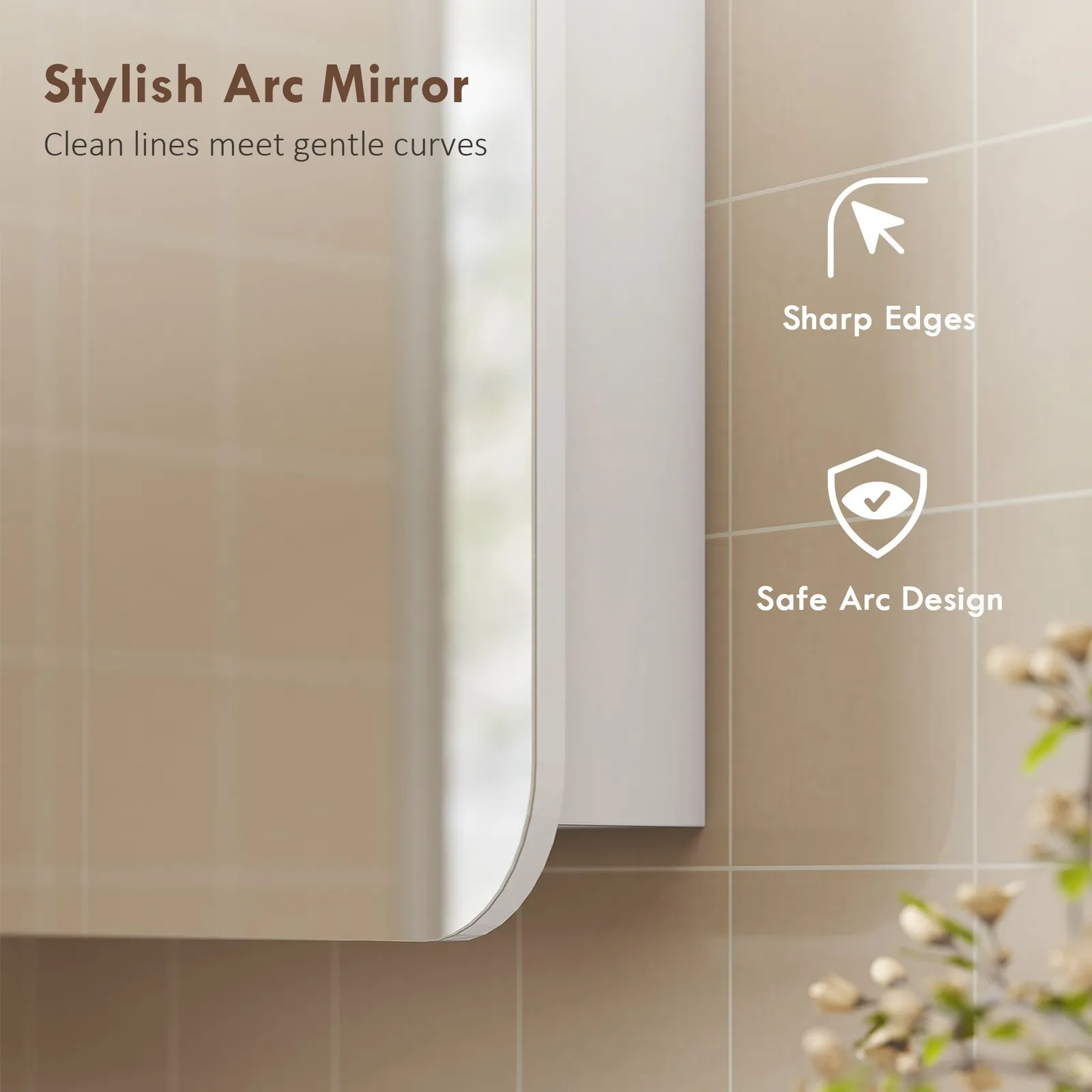 HOMCOM Arched Bathroom Mirror Cabinet, Wall Mounted Mirrored Cabinet in White 4