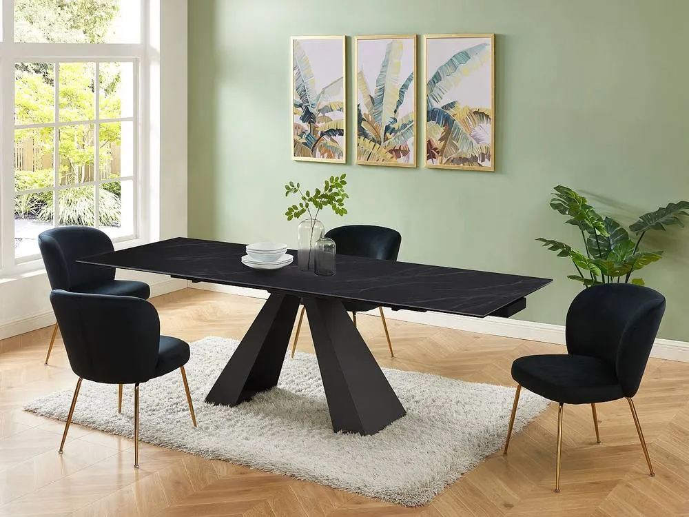 Vente-unique 6 - 10 Seater Extendable Dining Table In Tempered Glass, Ceramic and in Black 6