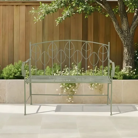 Rustic Leaf Metal Bench 1