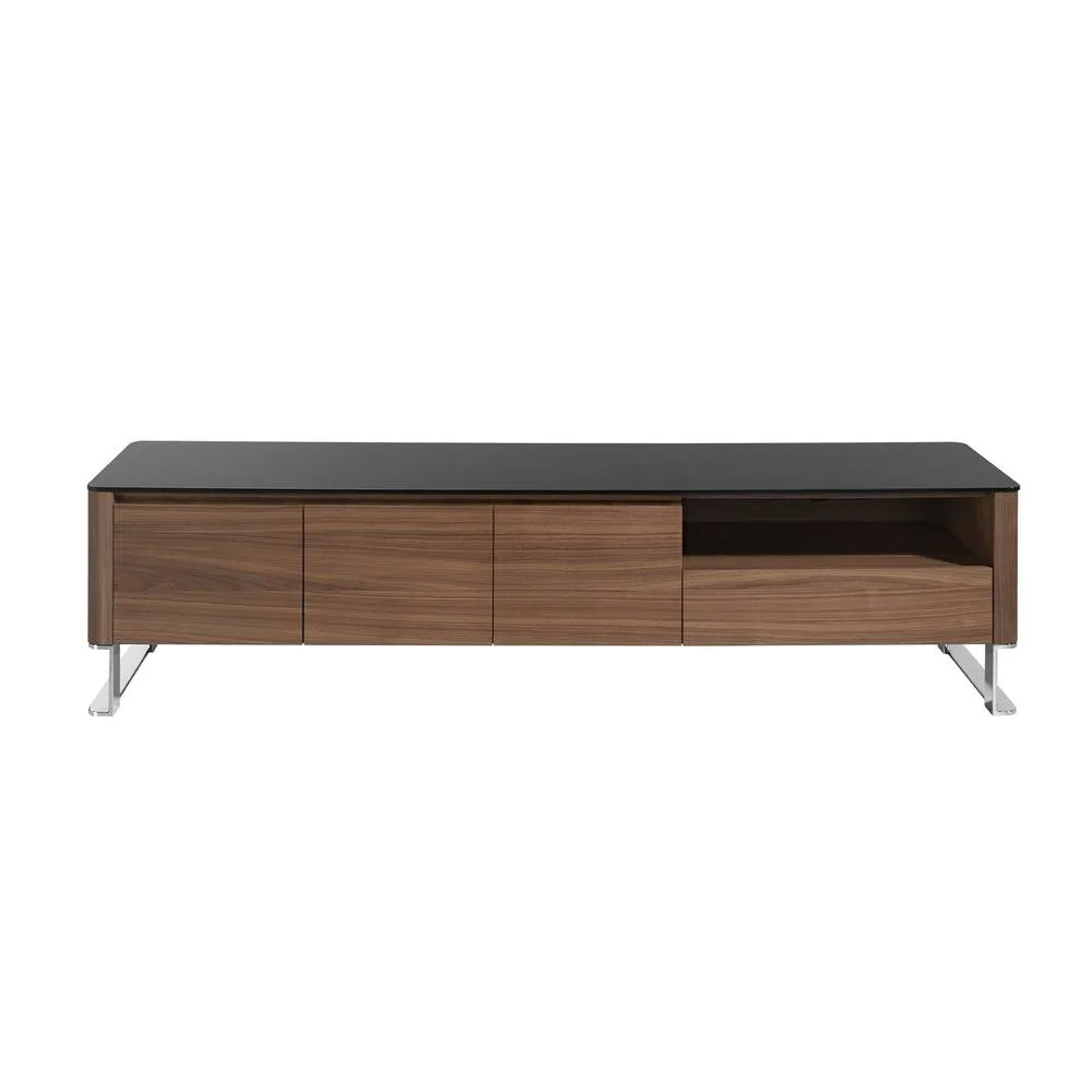 Angel Cerda Walnut TV Unit with Black Tempered Glass Top & Chrome in Brown 2