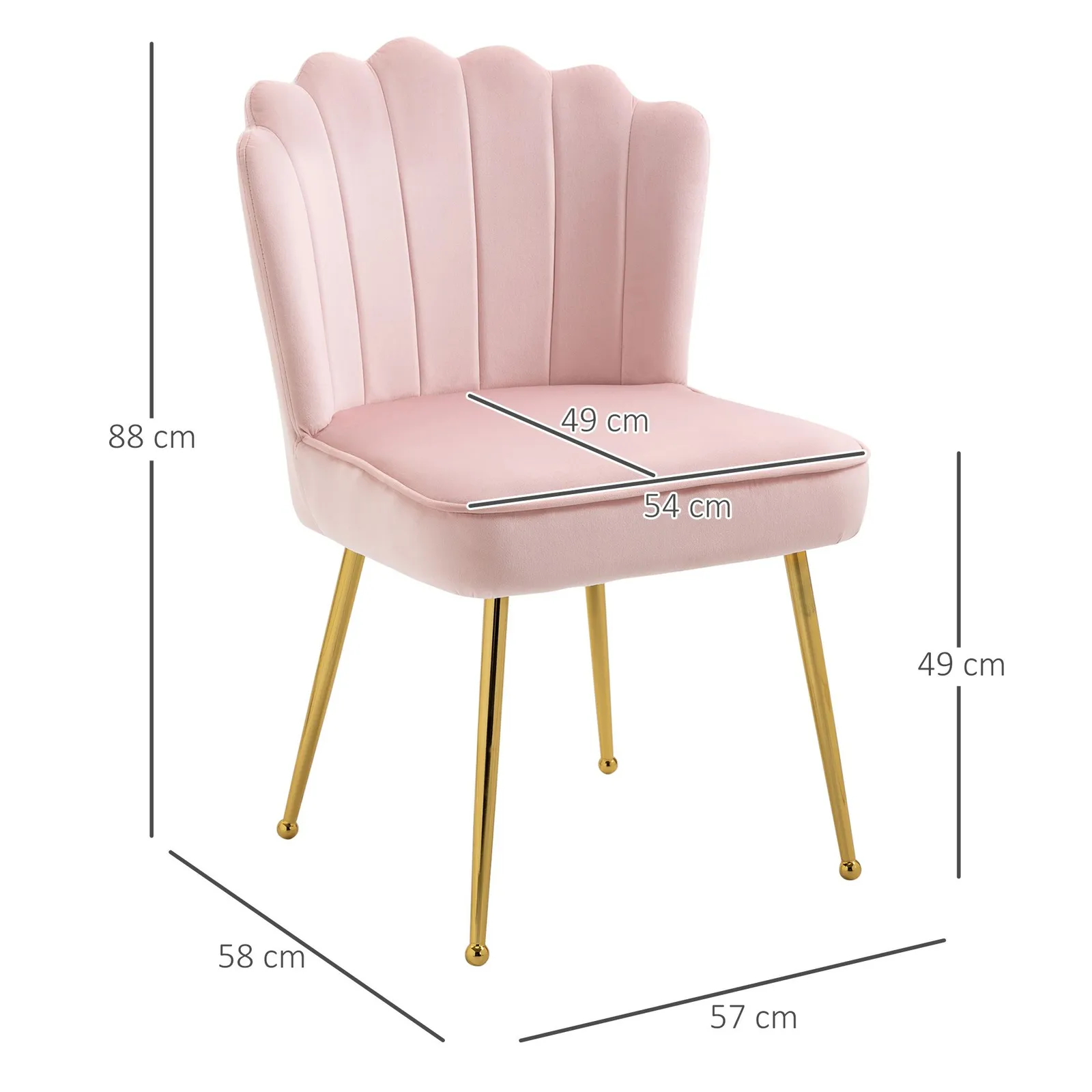 HOMCOM Velvet-Feel Shell Luxe Accent Chair Home Bedroom Lounge Metal Legs in Pink 3
