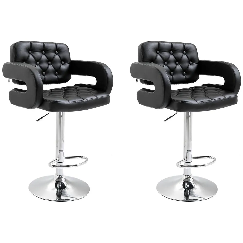 HOMCOM Set of 2 Adjustable Height Barstool Steel Pole PU Leather, Black