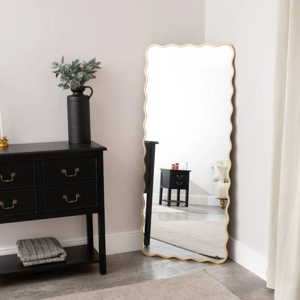 Melody Maison Gold Full Length Wavy Mirror - 70cm X 165cm 6