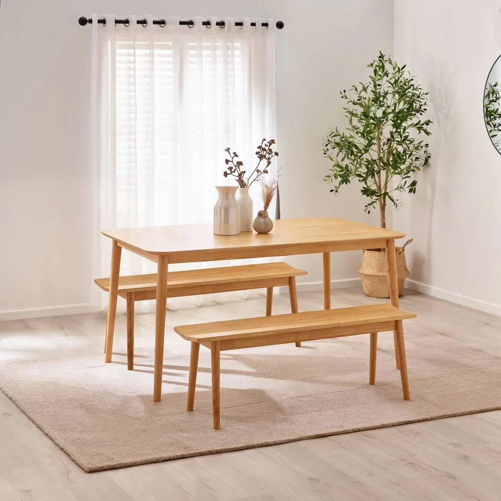FurnitureboxUK Lynton Large Wooden Dining Table & 2 Benches in Light Oak 1
