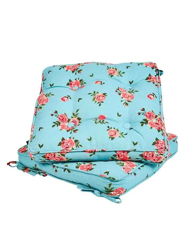 Dibor Set of 2 Floral Blue Summer Outdoor Garden Chair Seat Pad Box Cushions W45 x L45cm 2