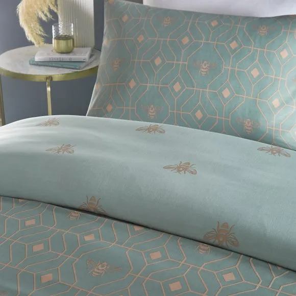 Furn. Bee Deco Geometric Single Duvet Cover Set, Green 2