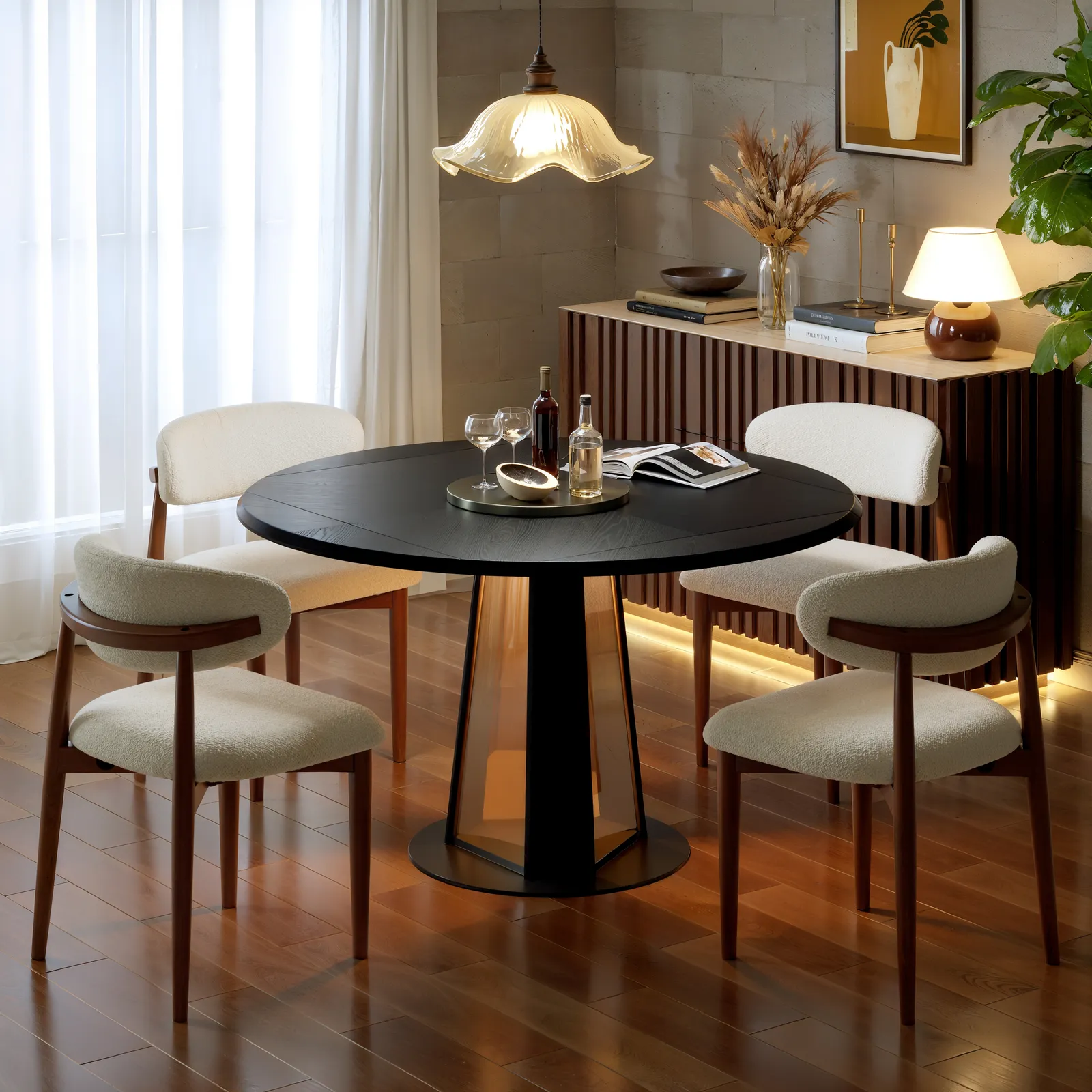 90 - 120 cm Solid Wood Extendable Dining Table with Light