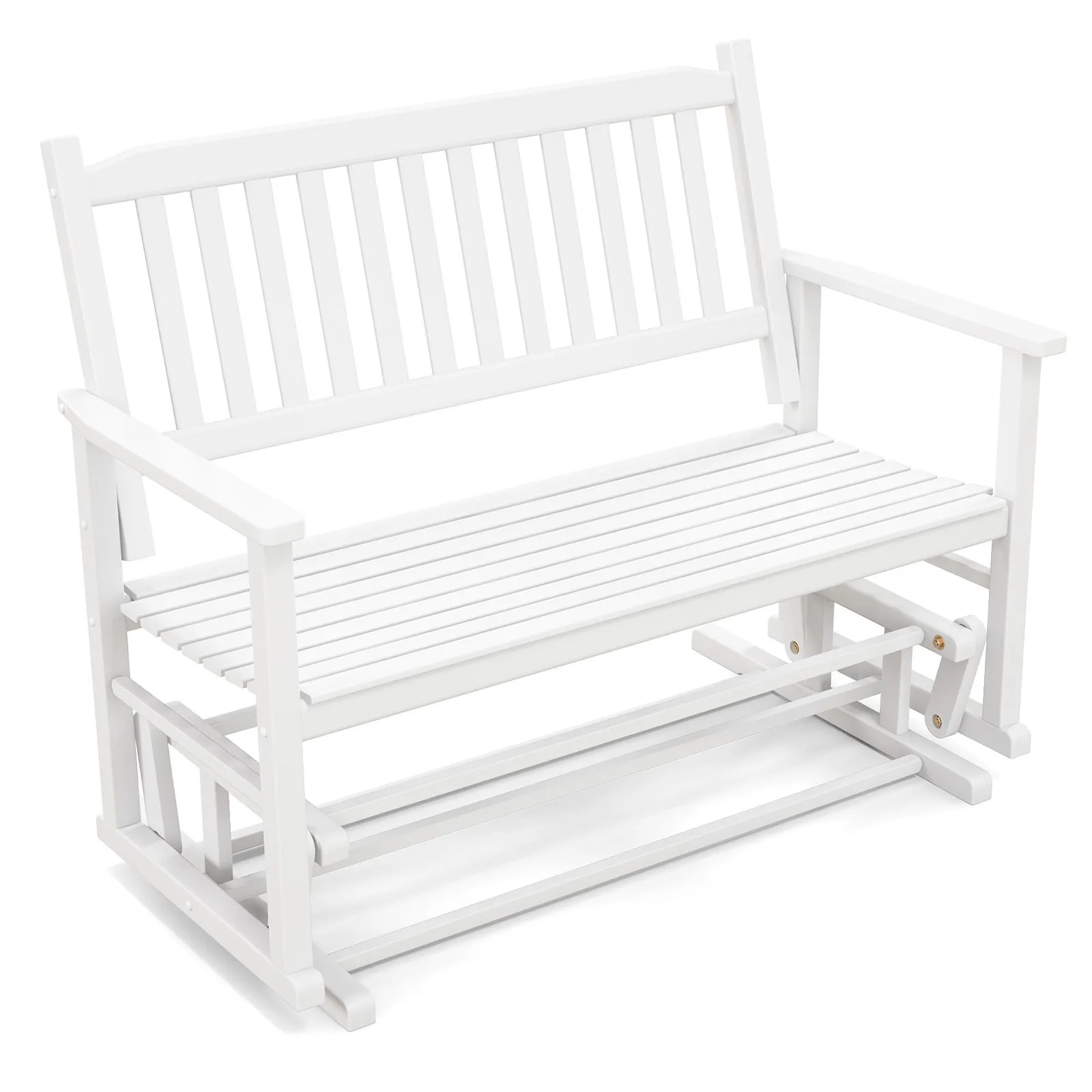 Costway 2 Seats Outdoor Glider Bench Poplar Wood Patio Swing Glider Loveseat Chair with Armrests in White 4
