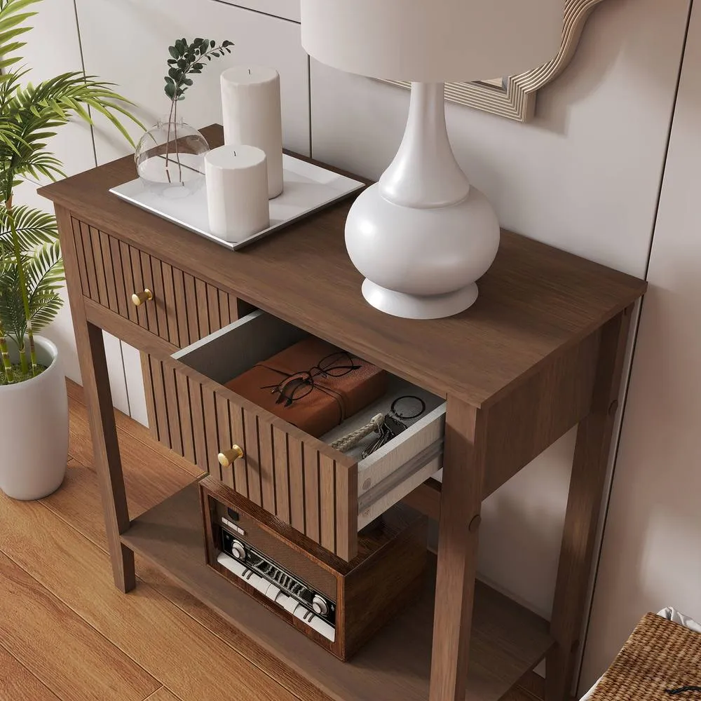 Melody Maison 2 Drawer Console / Dressing Table - Hales Dark Wood Range in Brown 2