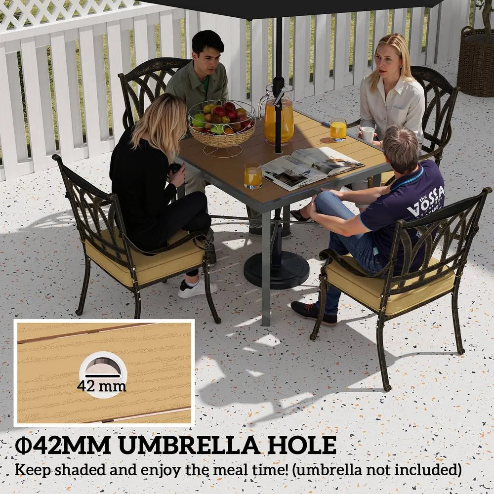 OUTSUNNY 90cm Square Outdoor Patio Garden Dining Table with Umbrella Hole in Natural 5
