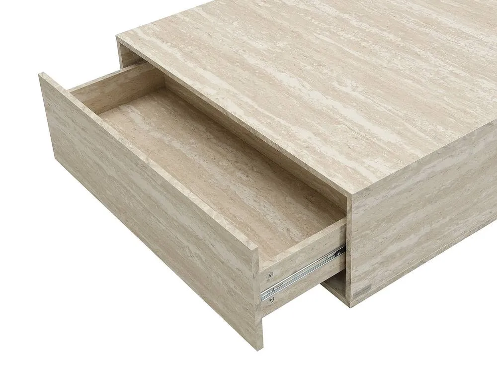 Vente-unique Coffee Table With 2 Drawers In MDF - W90 Cm - Beige Travertine Effect 6