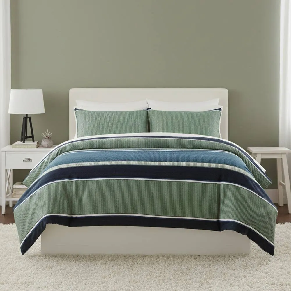 Snug City Green & Blue Stripe Duvet Set Modern Stripe Bedding with Pillowcases