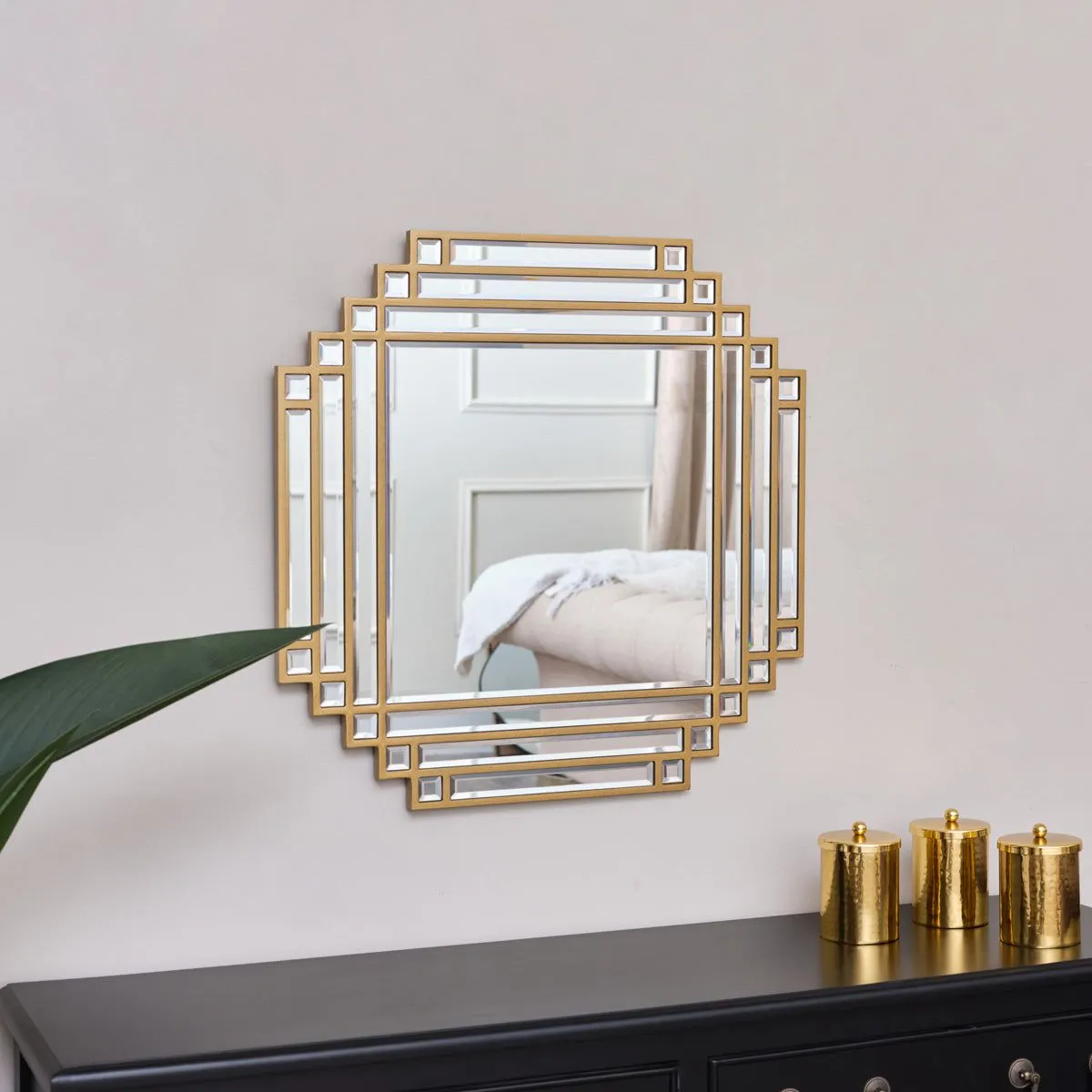 Melody Maison Square Gold Art Deco Fan Wall Mirror 55cm X 55cm